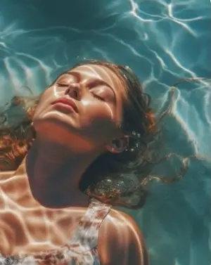 Junge Fraum entspannt sich im Wasser